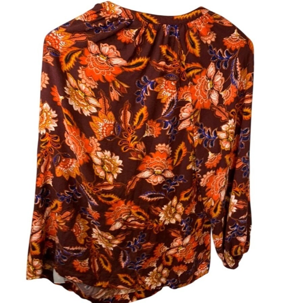 Old Navy Floral Blouse Long Sleeve Boho Print Top Brown Orange XL